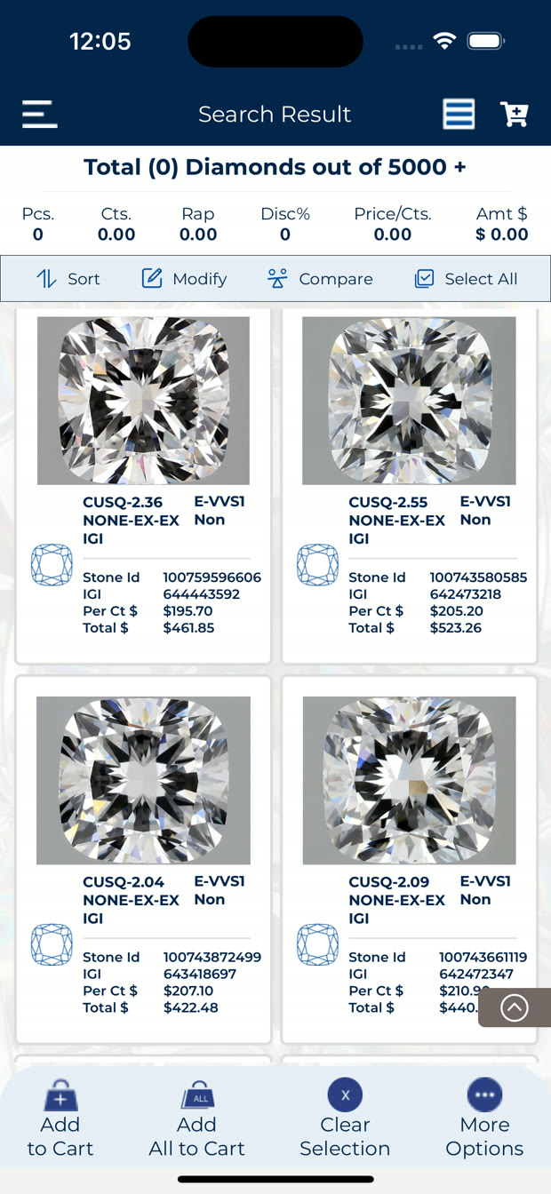 Browse lab grown diamonds in grid or list