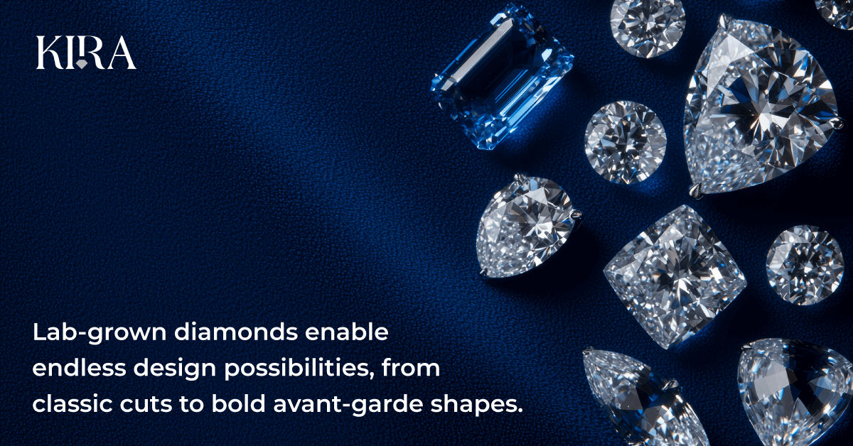 Lab-grown diamonds allow designers to create a vast range of shapes, including traditional cuts and avant-garde forms
